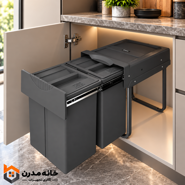 سطل زباله دو مخزنه هایلوکس (40 لیتری) پلاتین 3653